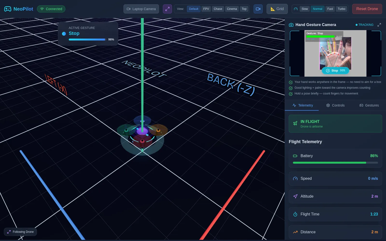 Live gesture detection beside flight telemetry